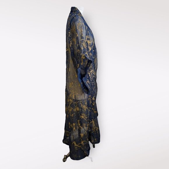 Victrola Navy Blue and‎ Gold Splatter Sheer Kimono - Picture 2 of 5